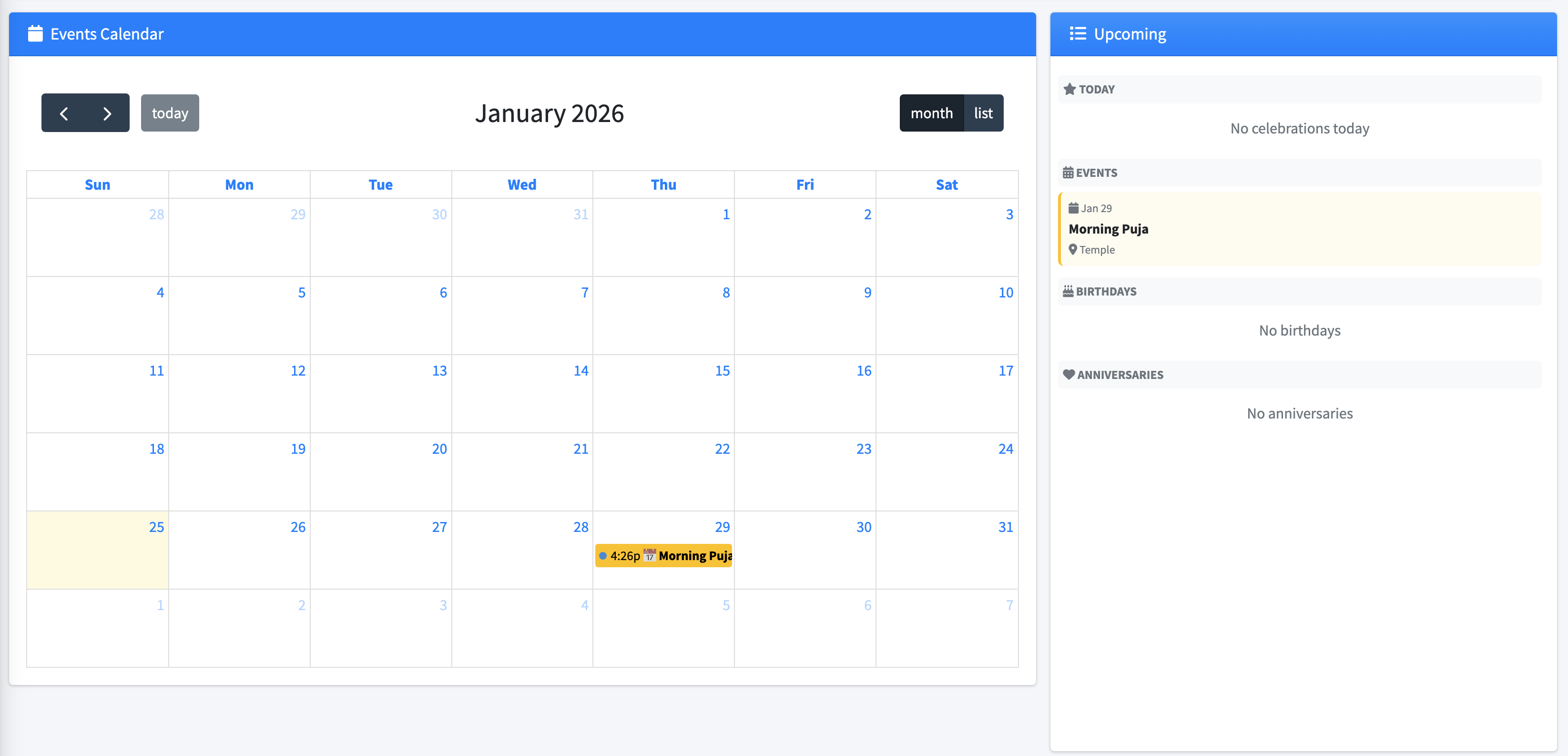 UnityConnect Events Calendar