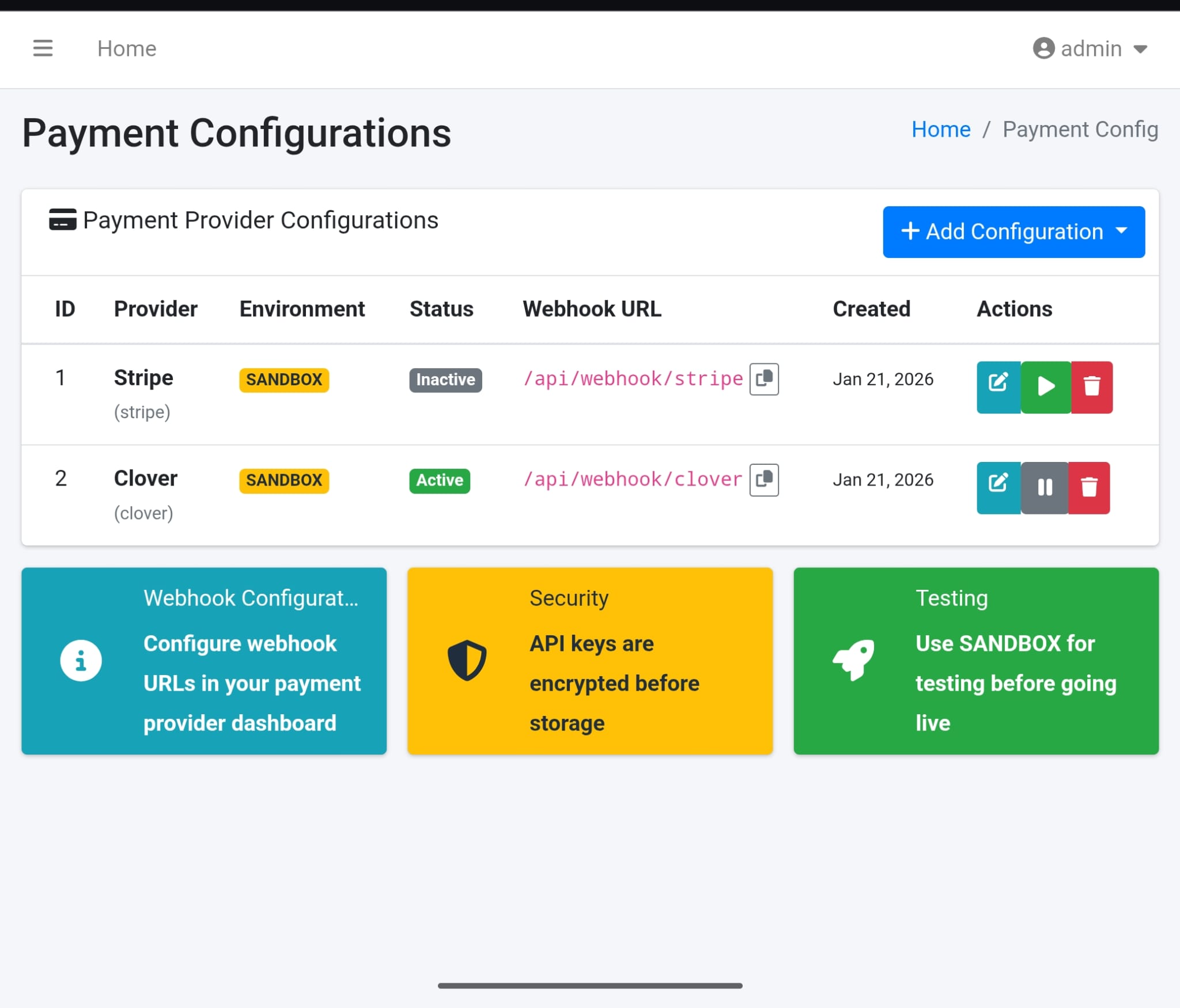 UnityConnect Payment Configuration