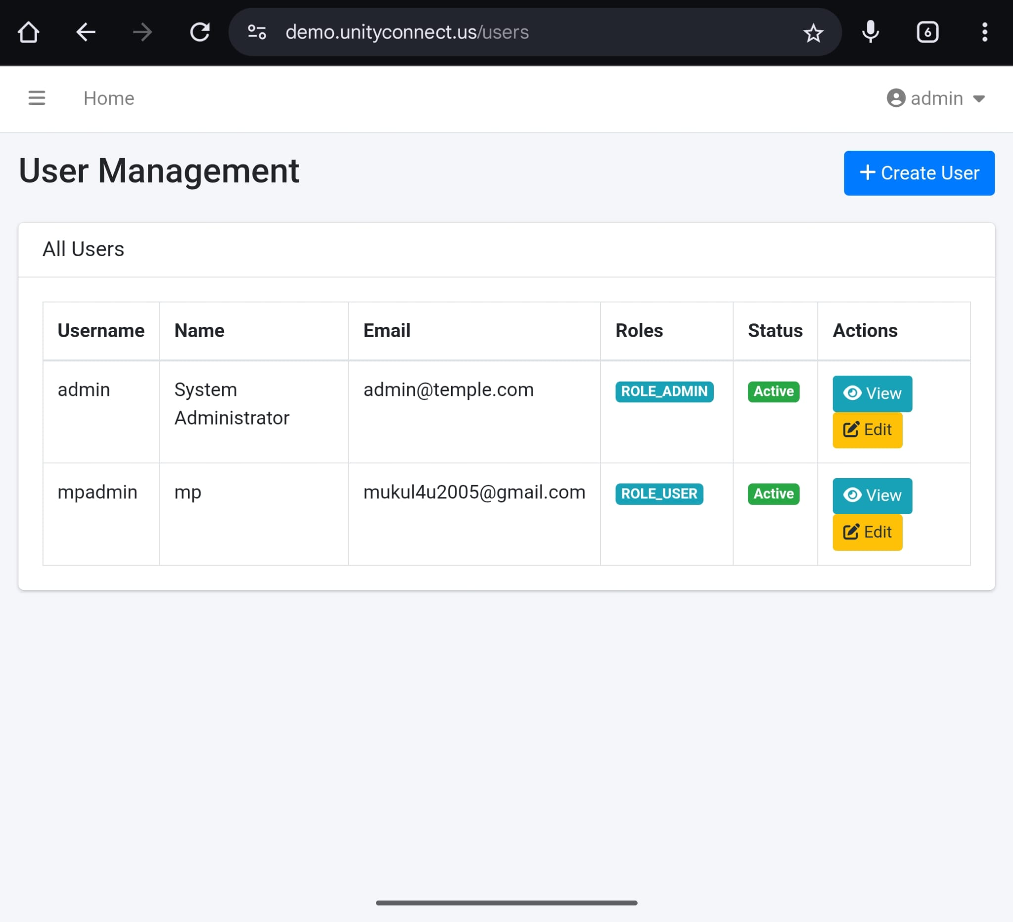 UnityConnect User Management